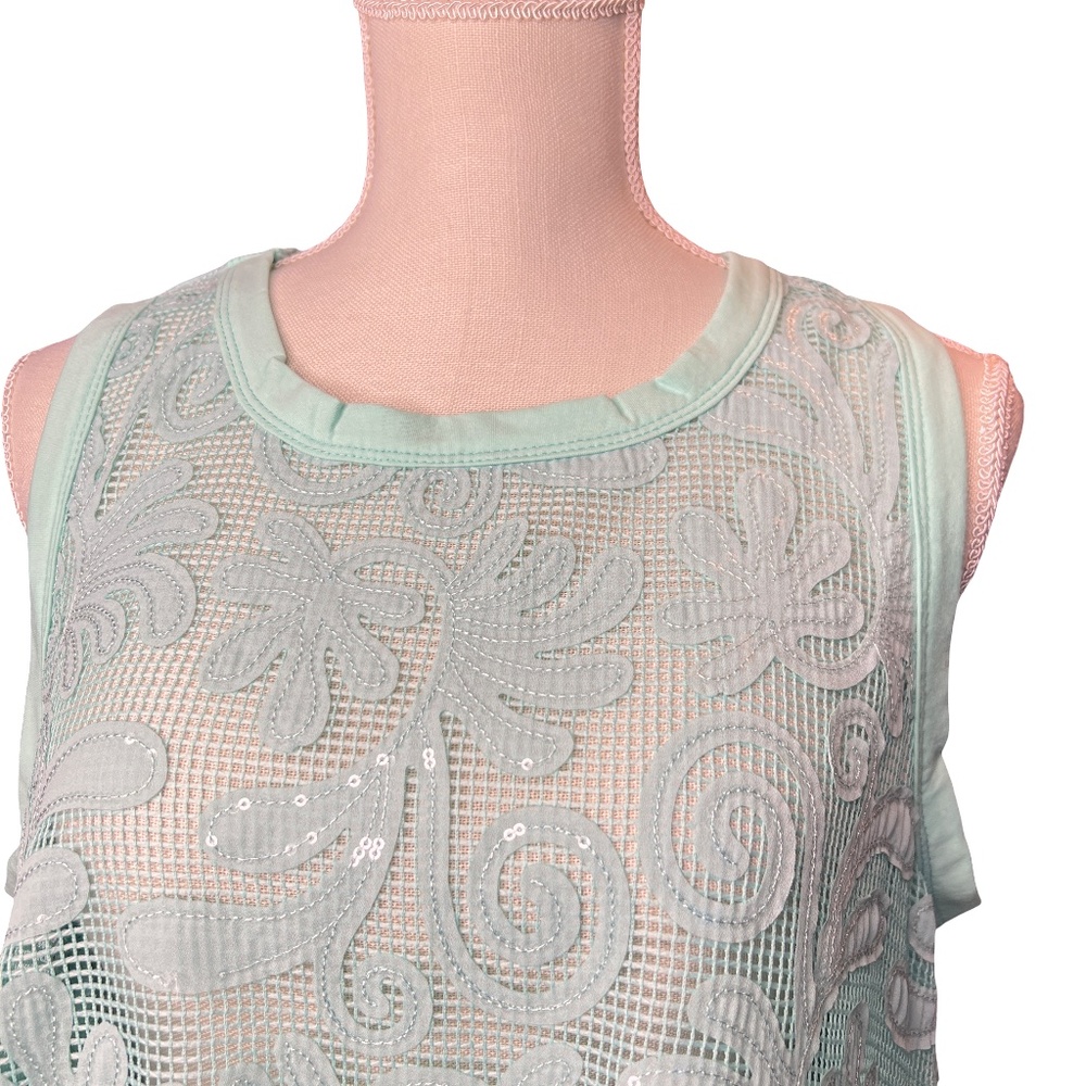 # A115 FT INC Green Boho Glam Lace Peplum VintageTop Asymmetrical NWT L - Picture 5 of 12
